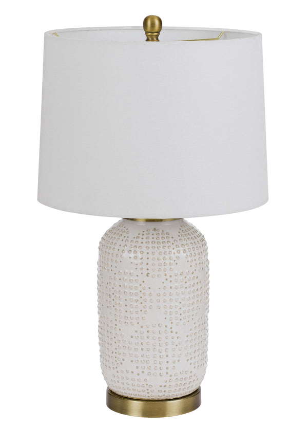 Homeroots 24" Ivory Metal Table Lamp With White Drum Shade   524784