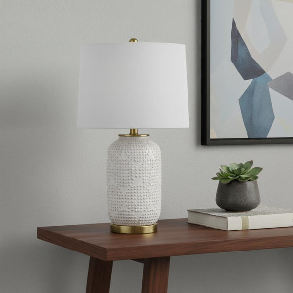 HomeRoots 24" Ivory Metal Table Lamp – Elegant White Drum Shade, Dimmable, Perfect for Home & Office Décor 524784