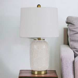 Homeroots 24" Ivory Metal Table Lamp With White Drum Shade   524784