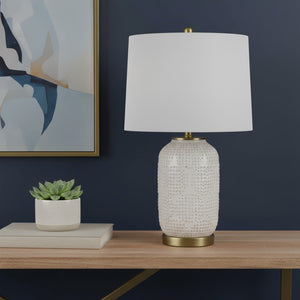 HomeRoots 24" Ivory Metal Table Lamp – Elegant White Drum Shade, Dimmable, Perfect for Home & Office Décor 524784