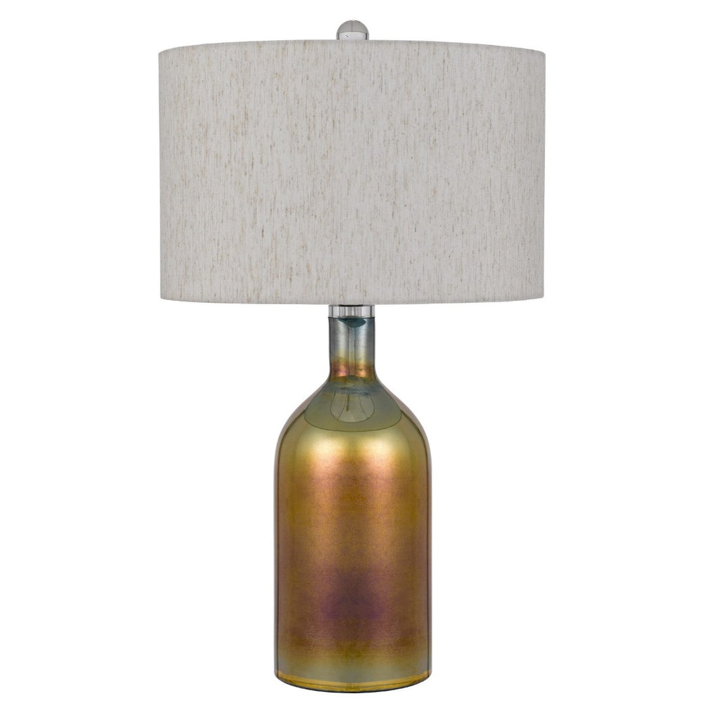 HomeRoots 28" Gold Glass Table Lamp with Elegant Gray Drum Shade for Stylish Ambient Lighting in Any Room 524787