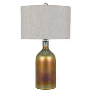 HomeRoots 28" Gold Glass Table Lamp with Elegant Gray Drum Shade for Stylish Ambient Lighting in Any Room 524787