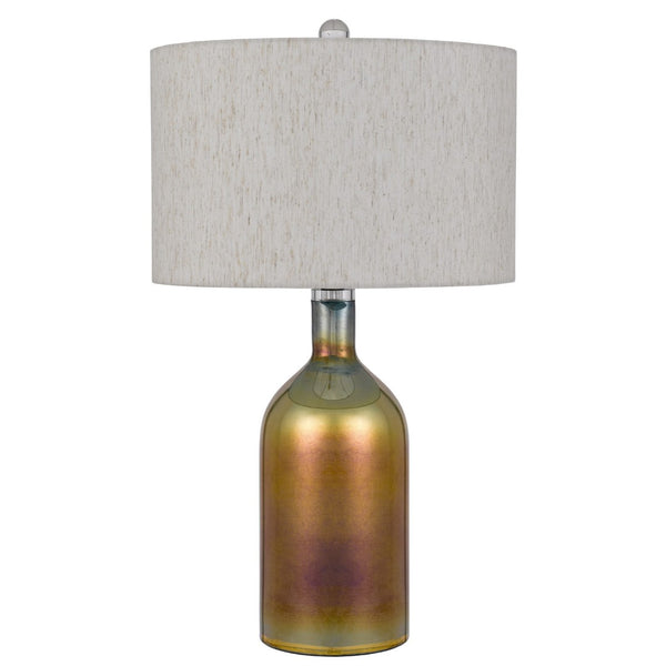 HomeRoots 28" Gold Glass Table Lamp with Elegant Gray Drum Shade for Stylish Ambient Lighting in Any Room 524787