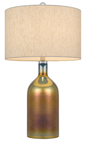 HomeRoots 28" Gold Glass Table Lamp with Elegant Gray Drum Shade for Stylish Ambient Lighting in Any Room 524787