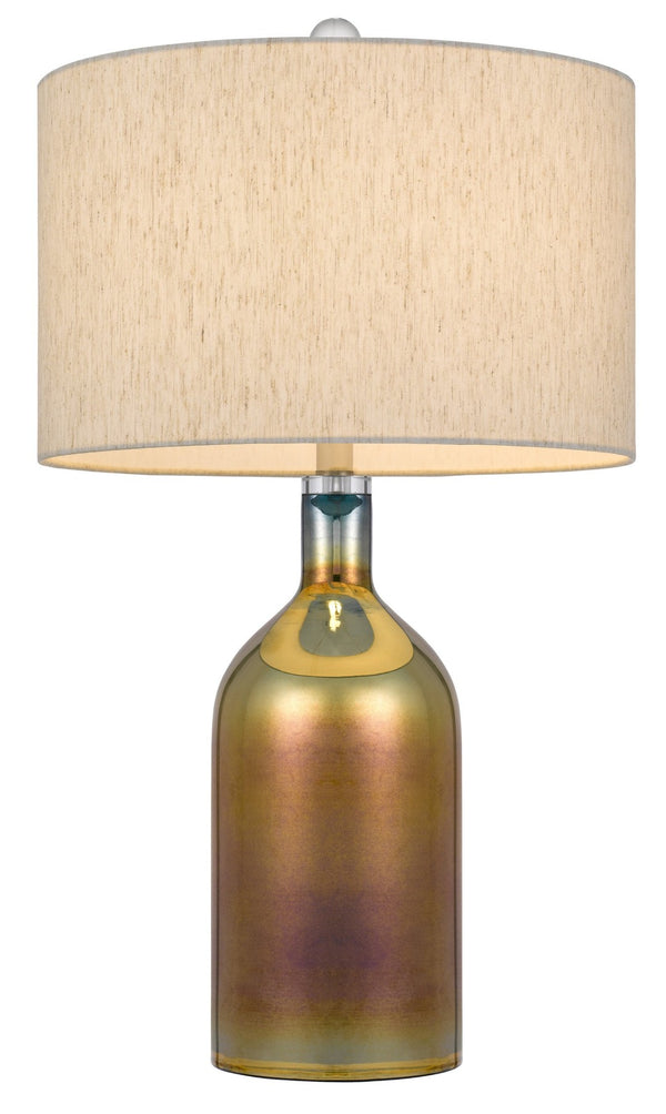 HomeRoots 28" Gold Glass Table Lamp with Elegant Gray Drum Shade for Stylish Ambient Lighting in Any Room 524787
