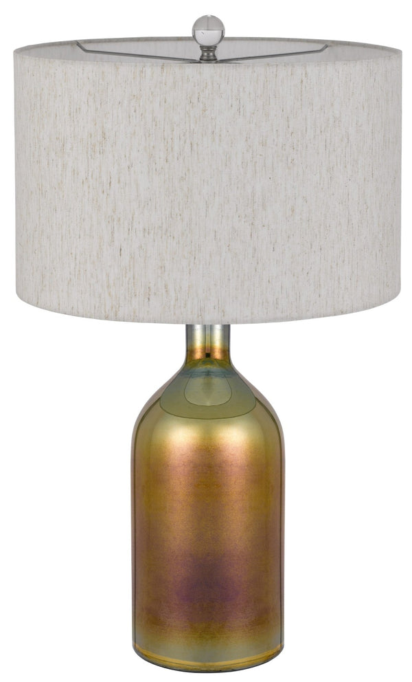 HomeRoots 28" Gold Glass Table Lamp with Elegant Gray Drum Shade for Stylish Ambient Lighting in Any Room 524787