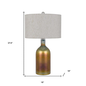 HomeRoots 28" Gold Glass Table Lamp with Elegant Gray Drum Shade for Stylish Ambient Lighting in Any Room 524787