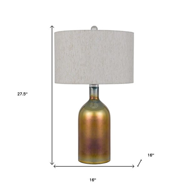 HomeRoots 28" Gold Glass Table Lamp with Elegant Gray Drum Shade for Stylish Ambient Lighting in Any Room 524787