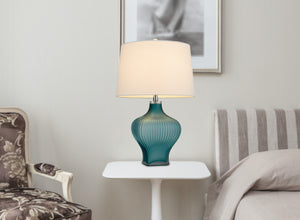 Homeroots 26" Aqua Glass Table Lamp With White Empire Shade   524788