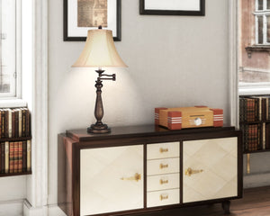 HomeRoots 30" Rust Metal Table Lamp with Pearl Bell Shade - Elegant Lighting for Classic Home Decor & Ambiance 524789