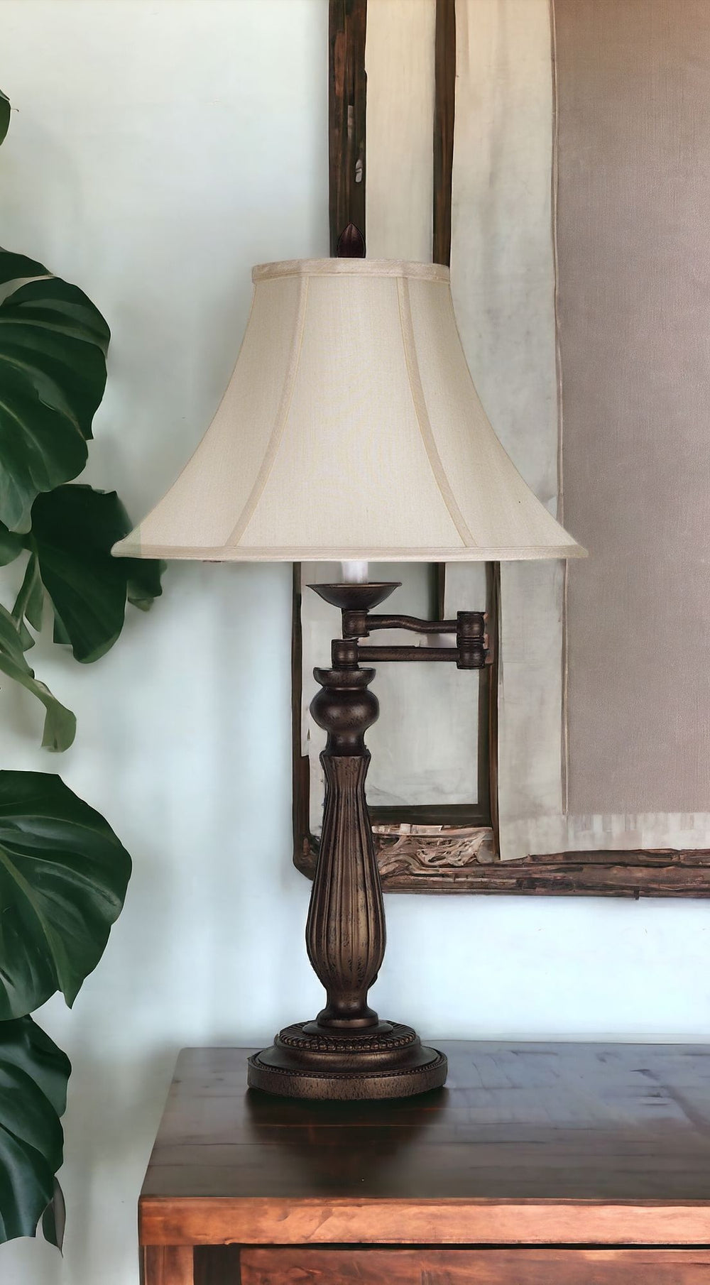 Homeroots 30" Rust Metal Table Lamp With Pearl Bell Shade   524789