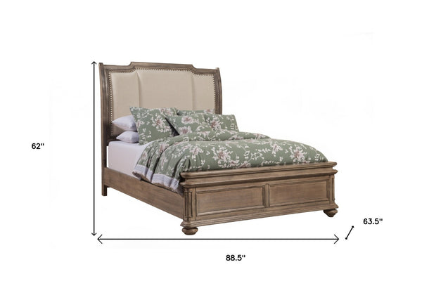 Homeroots Brown Queen Bed Frame - Luxurious Distressed Solid Wood & Faux Leather With Elegant Nailhead Trim  Wood 524791