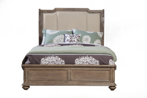 Homeroots Brown Queen Bed Frame - Luxurious Distressed Solid Wood & Faux Leather With Elegant Nailhead Trim  Wood 524791