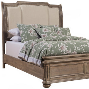 Homeroots Brown Queen Bed Frame - Luxurious Distressed Solid Wood & Faux Leather With Elegant Nailhead Trim  Wood 524791