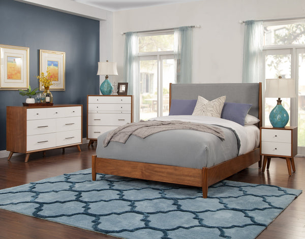 Homeroots Brown Solid Wood And Linen Queen Bed Frame – Mid-century Design For Stylish Comfort And Durability  Wood 524794