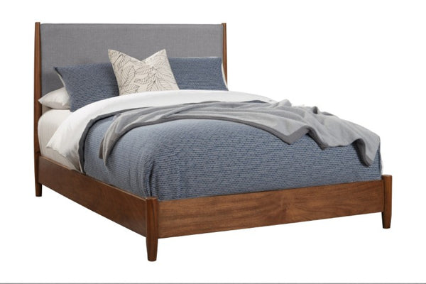 Homeroots Brown Solid Wood And Linen Queen Bed Frame – Mid-century Design For Stylish Comfort And Durability  Wood 524794