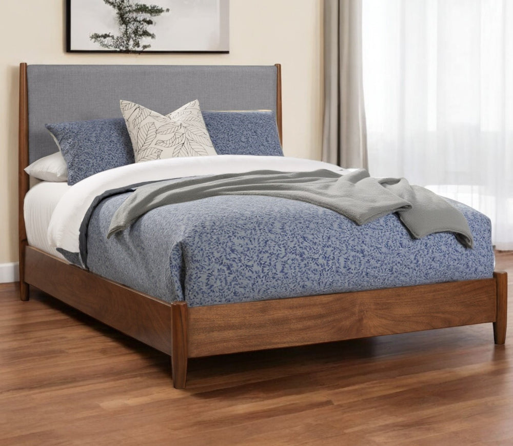 Homeroots Brown Solid Wood And Linen California King Bed Frame - Mid-century Style For Ultimate Comfort Oasis  Wood 524795