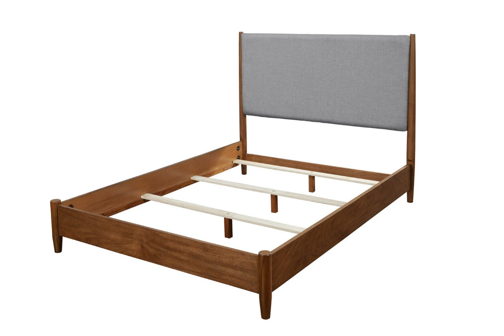 HomeRoots Brown Solid Wood & Linen California King Bed Frame - Mid-Century Modern Design for Elegant Sleep 524795