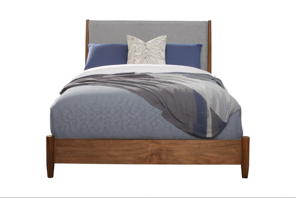 HomeRoots Brown King Bed Frame - Solid Wood & Gray Linen Upholstered Design for Stylish Bedroom Centerpiece 524796