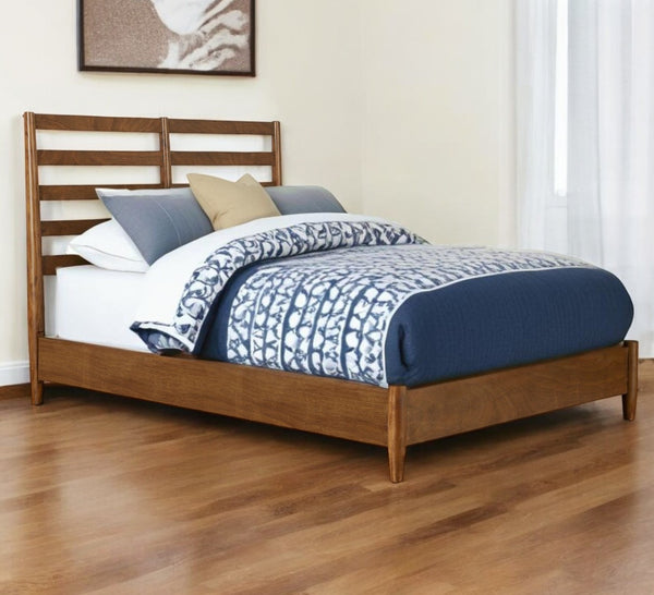 Homeroots Brown Slat Back Solid Wood California King Bed Frame - Elegant Design For Dreamy Sleep Sanctuary  Wood 524798