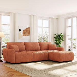 English Elm [video] Boucle Modular L-shaped Sectional with Ottoman Pull-line Cushions Living Room N723S1008G