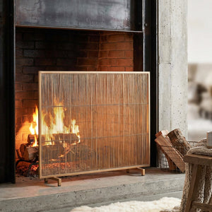 English Elm Willow Iron Fireplace Screen Powder Coated Vertical Bar Grid for Modern Interiors Golden N775P386927G