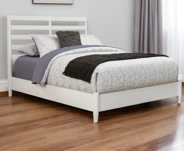 HomeRoots White Slat Back Solid Wood Queen Bed Frame – Timeless Design, Durable Mahogany, Perfect for Any Décor 524800