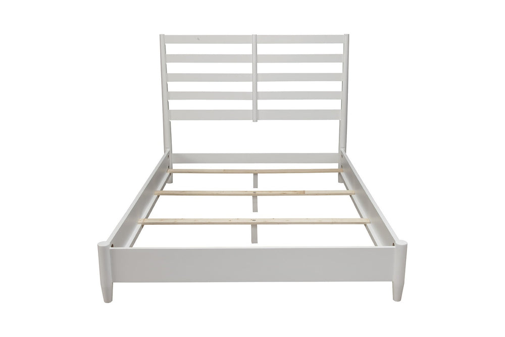 HomeRoots White Solid Wood California King Bed Frame - Elegant Slat-Back Design, Durable, and Stylish Comfort 524801