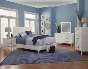 HomeRoots White Carved Geometric Solid Wood Queen Bed Frame - Artisan-Crafted, Durable Mahogany Design for Modern Elegance 524806