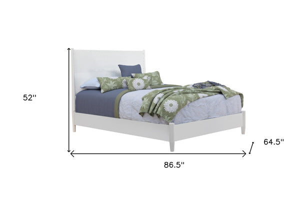 HomeRoots White Carved Geometric Solid Wood Queen Bed Frame - Artisan-Crafted, Durable Mahogany Design for Modern Elegance 524806
