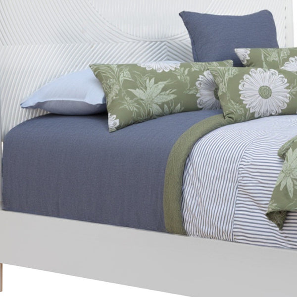 HomeRoots White Carved Geometric Solid Wood California King Bed Frame - Elegant Mid-Century Design & Comfort 524807