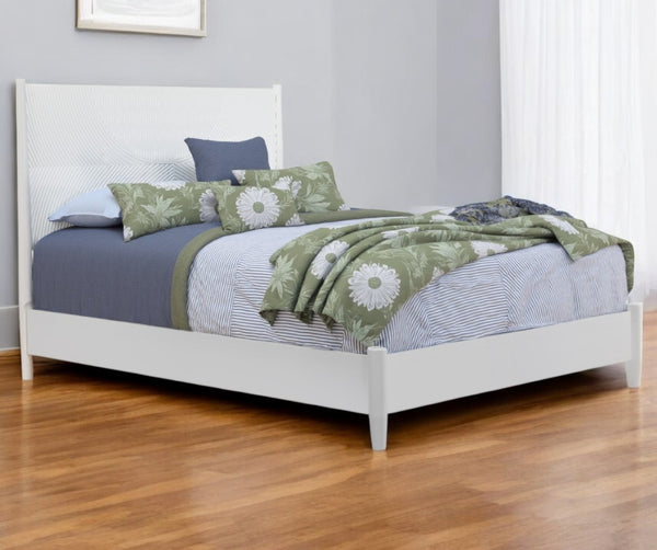 HomeRoots White Carved Geometric Solid Wood California King Bed Frame - Elegant Mid-Century Design & Comfort 524807