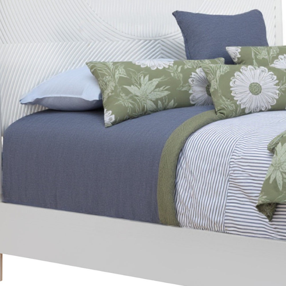 HomeRoots White Carved Geometric Solid Wood King Bed Frame - Artisan Craftsmanship, Timeless Design for Comfort 524808