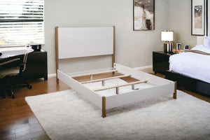 Homeroots White Wood Queen Bed Frame  Wood 524809