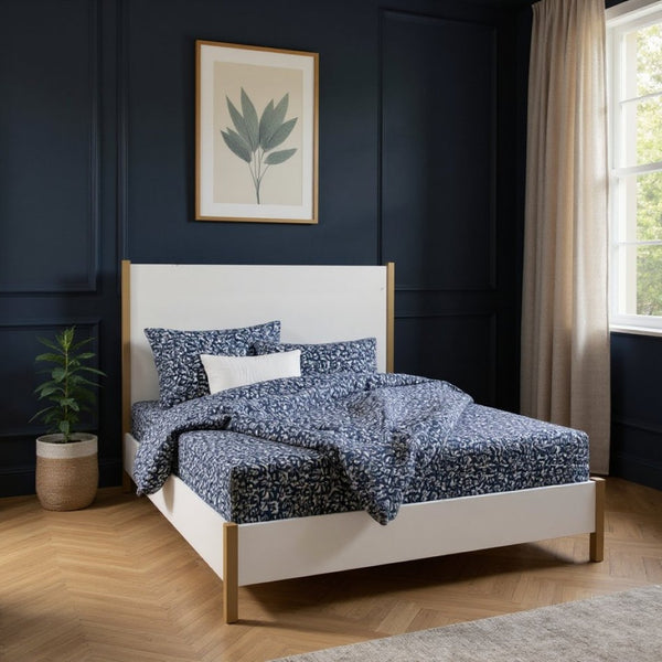 HomeRoots Gold Queen Bed Frame - Elegant Wood Design with Sturdy Support, Integrated Headboard & Airflow Boost 524809