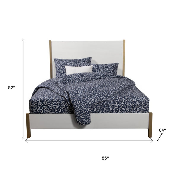 HomeRoots Gold Queen Bed Frame - Elegant Wood Design with Sturdy Support, Integrated Headboard & Airflow Boost 524809
