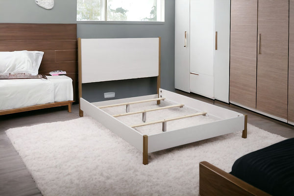 Homeroots White Wood Queen Bed Frame  Wood 524809