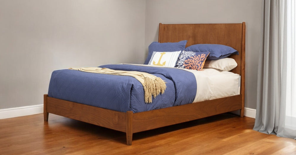 HomeRoots Brown Solid Wood King Bed Frame - Mid-Century Modern Design, Durable Mahogany, Timeless Style & Comfort 524814