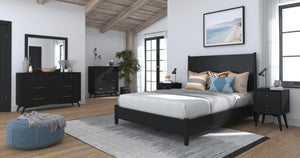 HomeRoots Black Solid Mahogany Queen Bed Frame - Timeless Mid-Century Modern Design for Stylish Bedrooms 524815