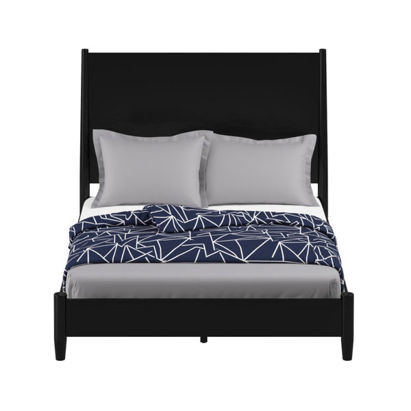 HomeRoots Black Solid Mahogany Queen Bed Frame - Timeless Mid-Century Modern Design for Stylish Bedrooms 524815