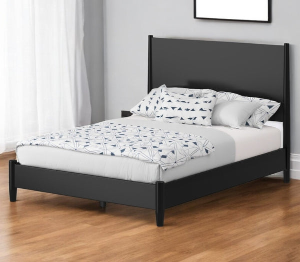 HomeRoots Black Solid Mahogany Queen Bed Frame - Timeless Mid-Century Modern Design for Stylish Bedrooms 524815