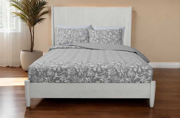 HomeRoots Gray Solid Wood King Bed Frame - Elegant Mahogany Design with Mid-Century Charm and Durability 524820