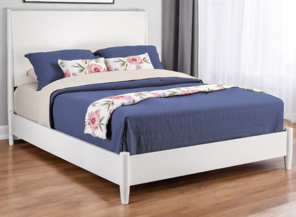 HomeRoots White Solid Wood Queen Bed Frame - Timeless Mid-Century Design, Durable Construction & Elevated Style 524821