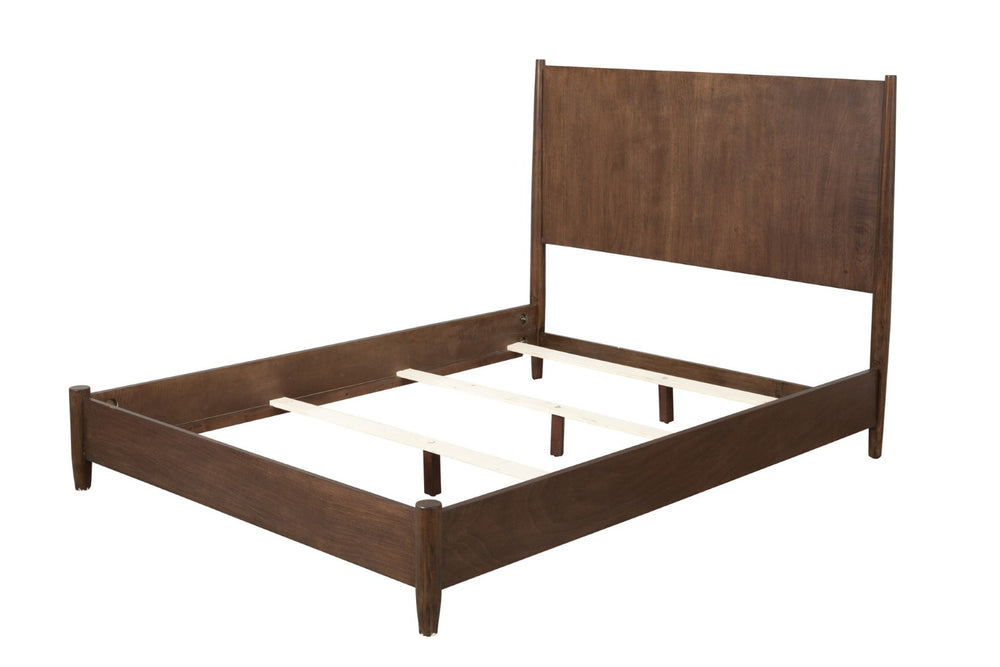 HomeRoots Brown Solid Wood California King Bed Frame – Mid-Century Modern Design for Timeless Elegance & Comfort 524825