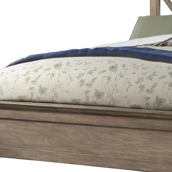 Homeroots Brown Cross Back Solid Wood Full Bed Frame - Luxurious Comfort & Stylish Design For Your Bedroom Oasis  Wood 524829