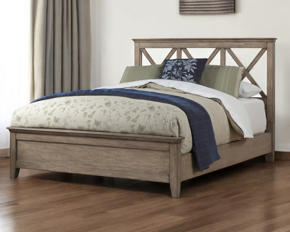 Homeroots Brown Cross Back Solid Wood Full Bed Frame - Luxurious Comfort & Stylish Design For Your Bedroom Oasis  Wood 524829