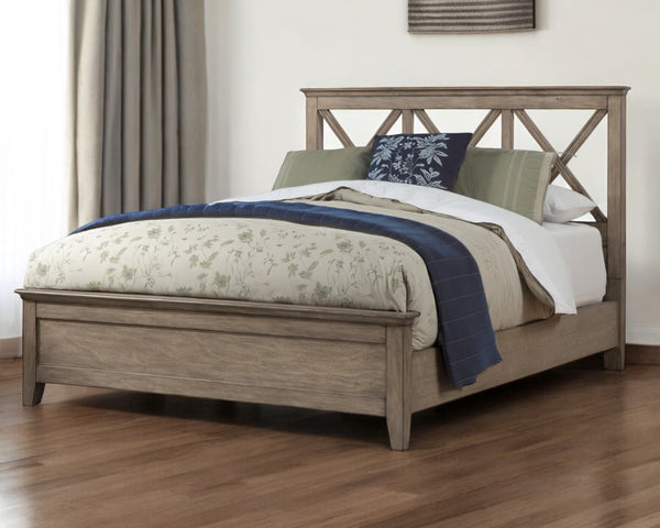 Homeroots Brown Cross Back Solid Wood Full Bed Frame - Luxurious Comfort & Stylish Design For Your Bedroom Oasis  Wood 524829