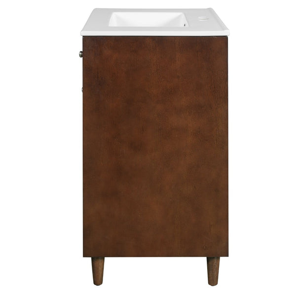 English Elm 30" Rattan Front Bathroom Vanity Solid Pine Cabinet with Ceramic Sink and Adjustable Shelf Walnut N710P293988P