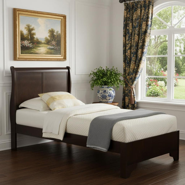 HomeRoots Brown Wood Twin Bed Frame - Elegant Design, Solid Construction, Easy Assembly & Timeless Style for Your Bedroom 524839