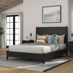 Homeroots Black Solid Wood Full Bed Frame - Mid-century Modern Design For Stylish Comfort & Quality Sleep  Wood 524841
